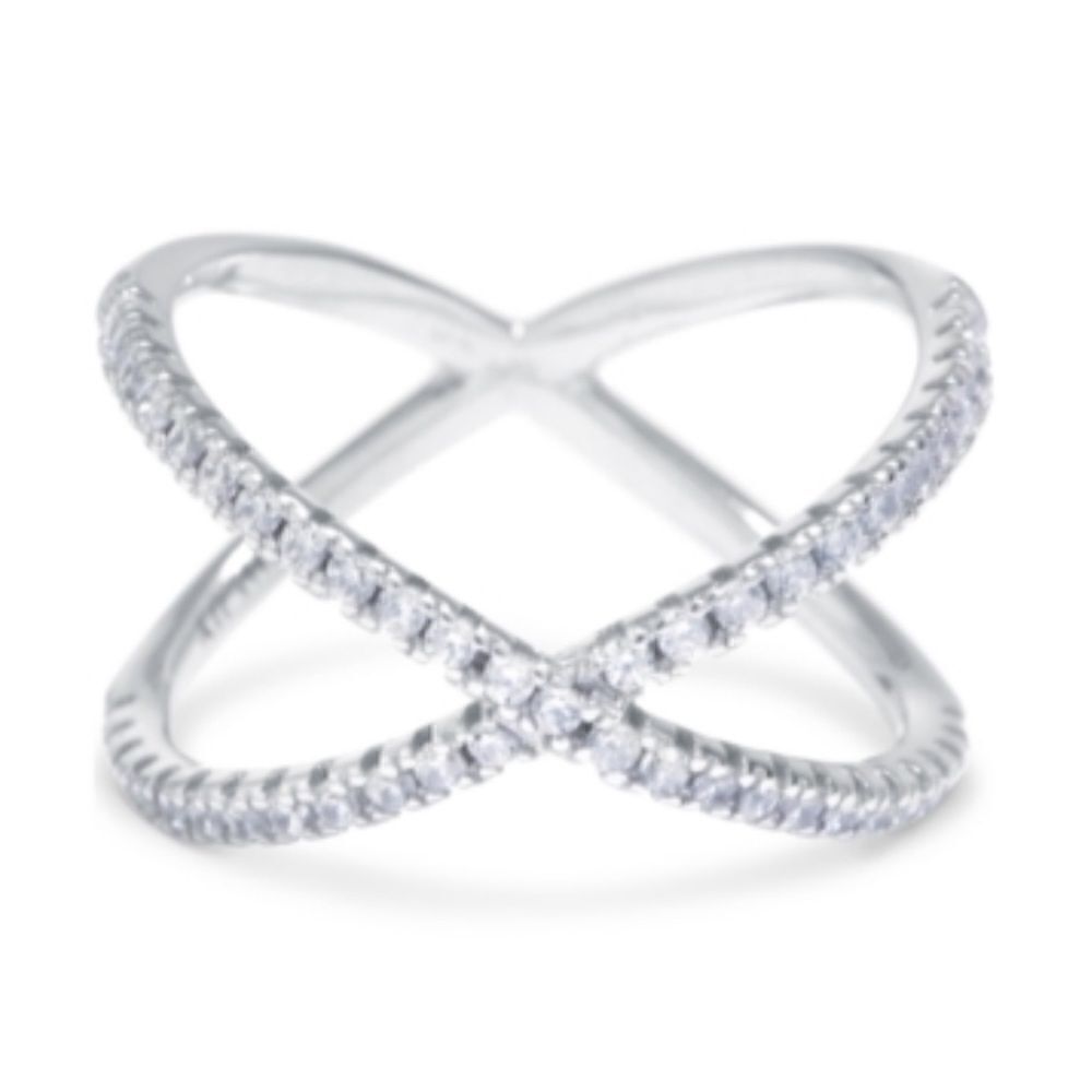 NWT Giani Bernini Cubic Zirconia Crisscross Statement Ring in Sterling Silver